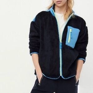 J.CREW Super Plush Sherpa Full Zip Fleece Jacket Navy Sz S Hol 2019‎ Collection